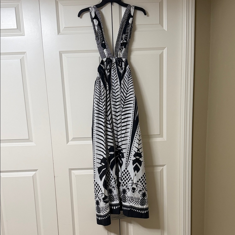 Farm Rio open backing Black and White Maxi Dress